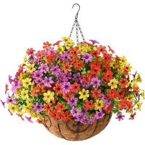 Artificial Hanging Flower Basket Outdoor UV Daisy Porch Patio Garden Decor